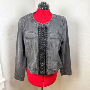 Christopher & Banks Black Wash Embellished Denim Zip Up Jacket Size L